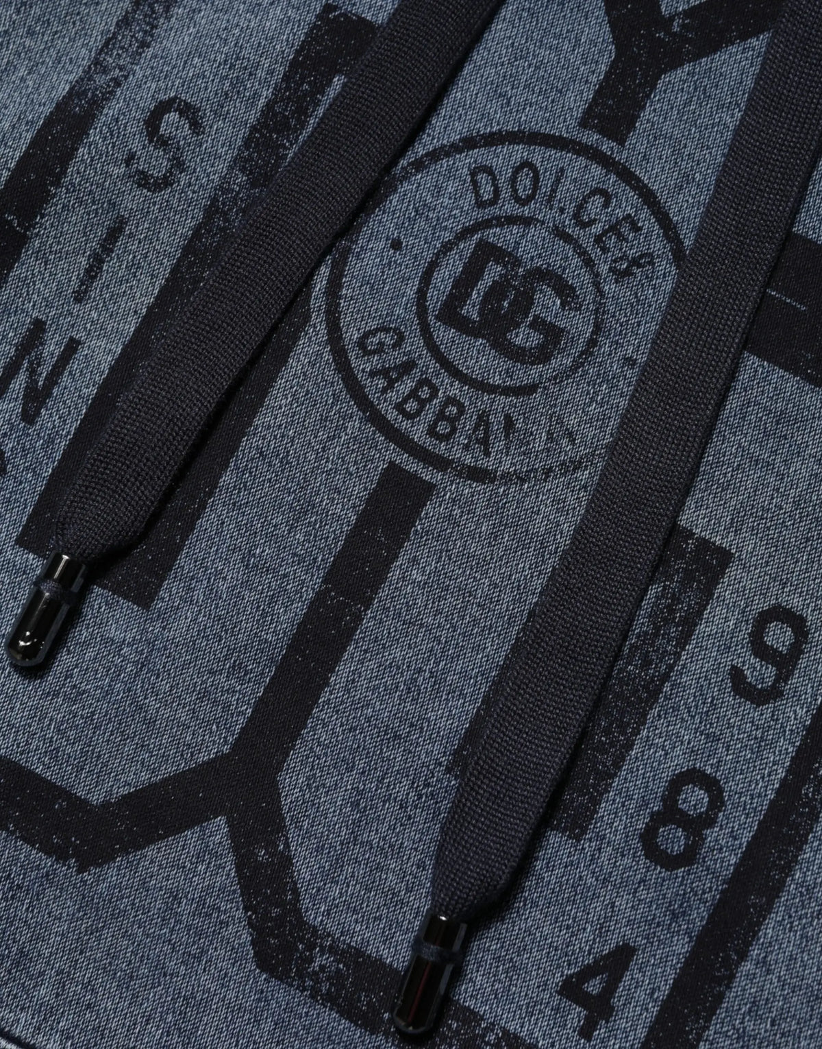 Sweat à capuche dolce & gabbana bleu en mélange de coton avec logo circulaire noir et cordons contrastants
