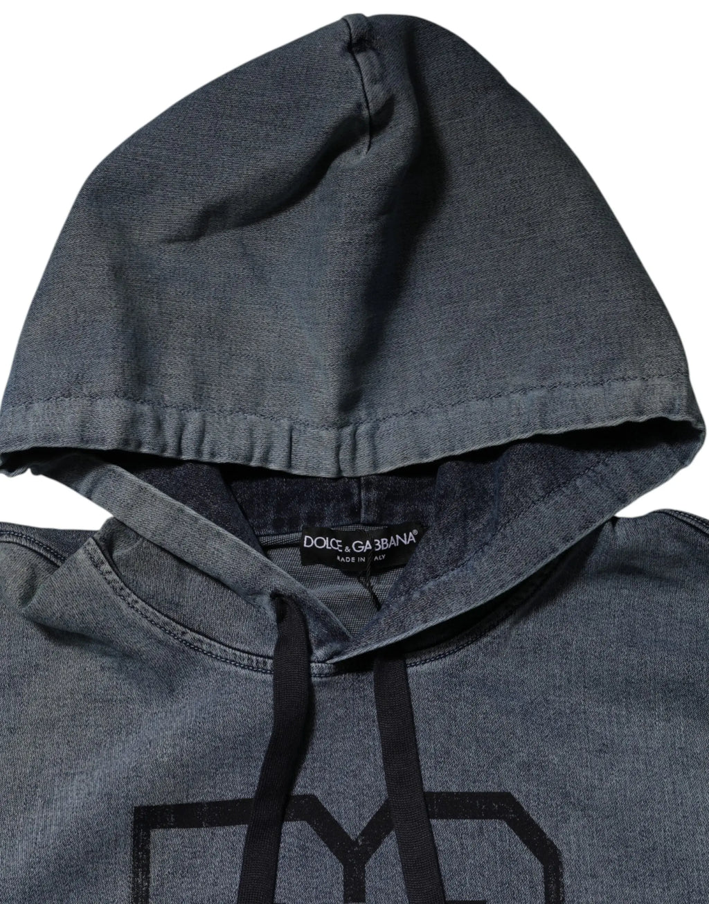 Hoodie dolce gabbana gris foncé en denim avec cordons noirs et étiquette visible en coton mélangé bleu