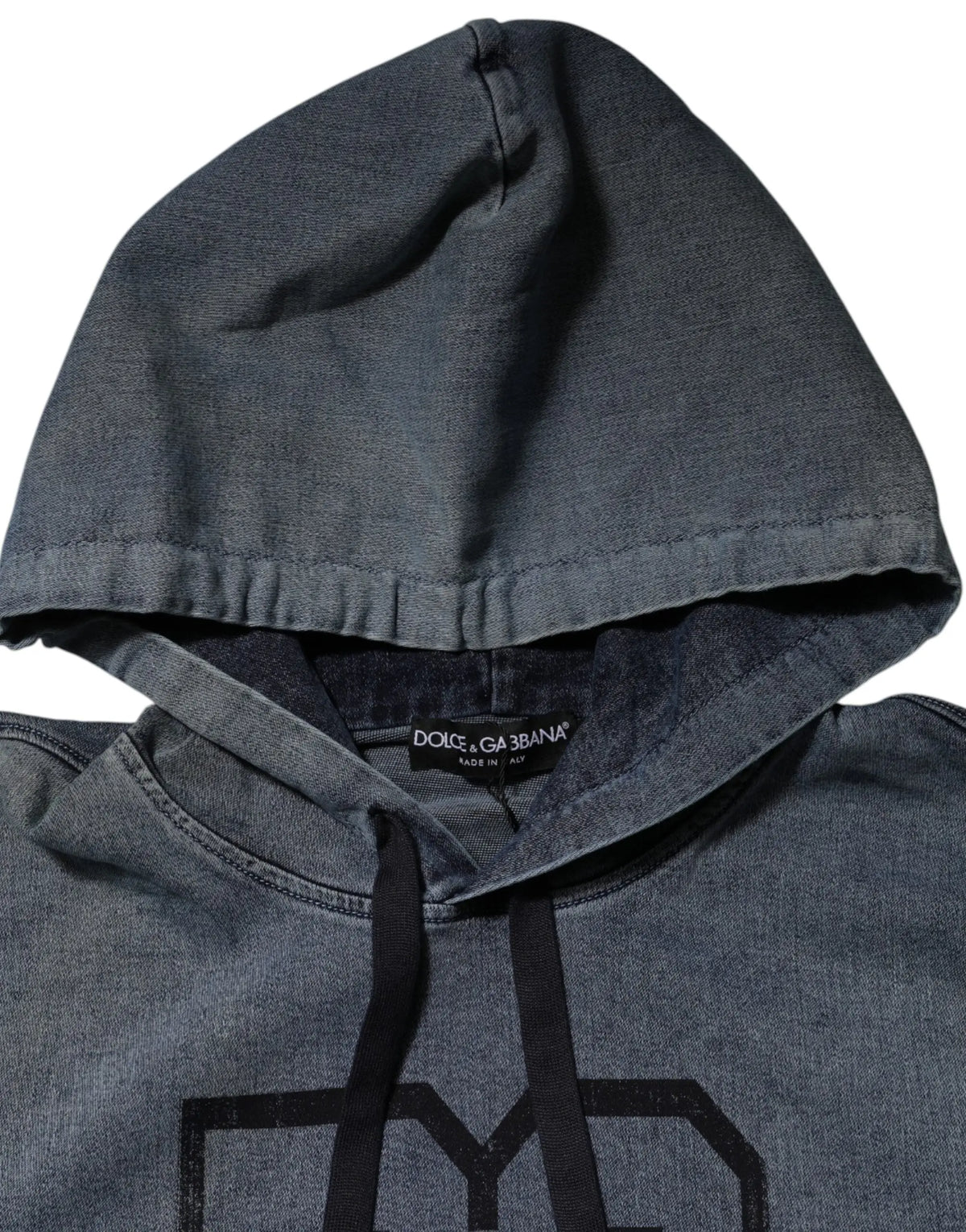 Hoodie dolce gabbana gris foncé en denim avec cordons noirs et étiquette visible en coton mélangé bleu
