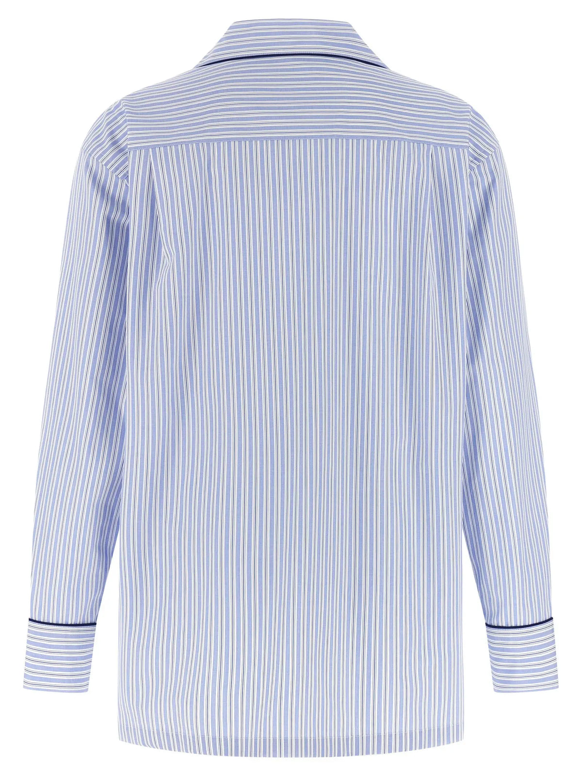 Blouse dolce & gabbana en coton bleu à rayures verticales blanches avec col et poignets à bordure marine soignée