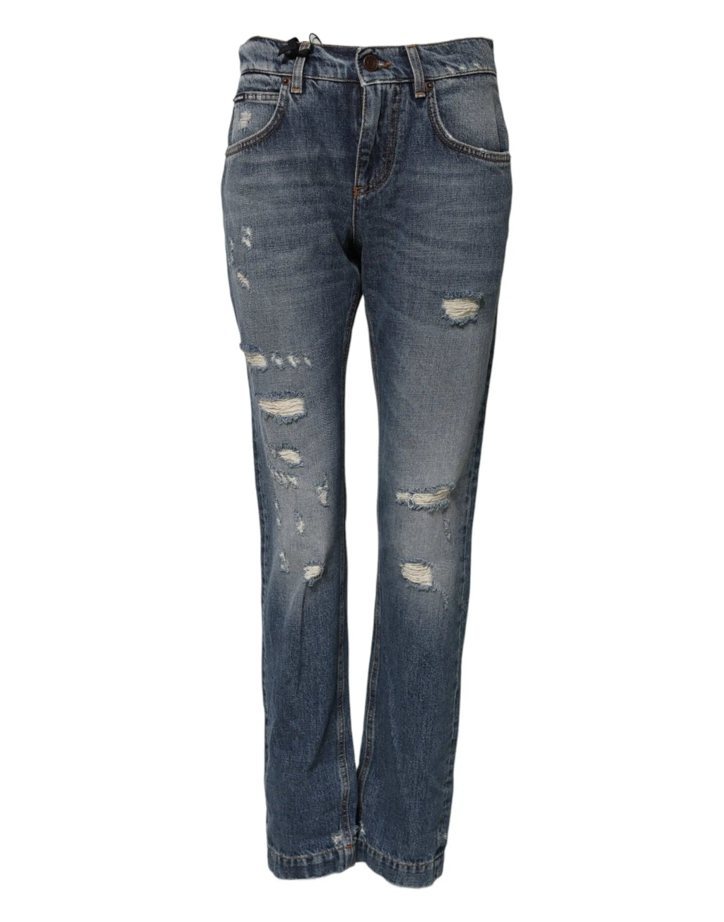 Dolce & gabbana blue cotton boyfriend tattered denim jeans en jean bleu délavé avec multiples déchirures et effet usé