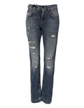 Dolce & gabbana blue cotton boyfriend tattered denim jeans with distressed ripped patches and faded wash