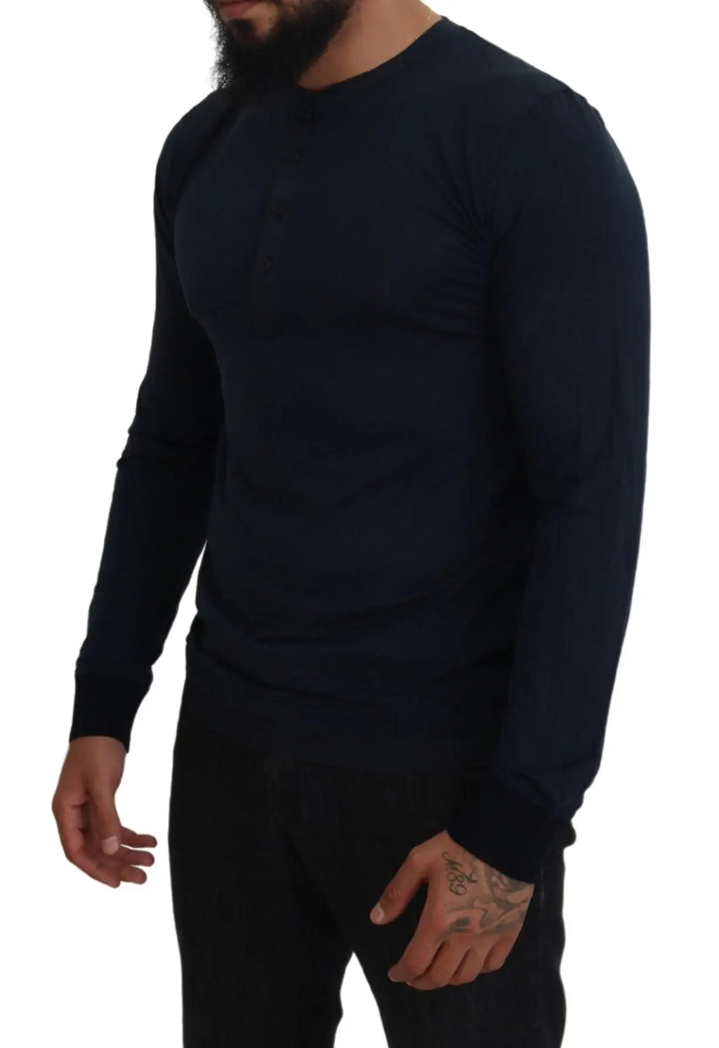 Pull à col rond bleu marine dolce & gabbana en coton avec boutons manches longues