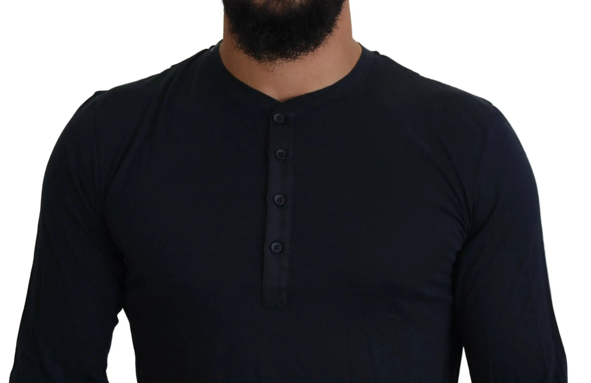 Chemise henley noire à manches longues en coton avec patte de boutonnage pour dolce & gabbana pullover bleu