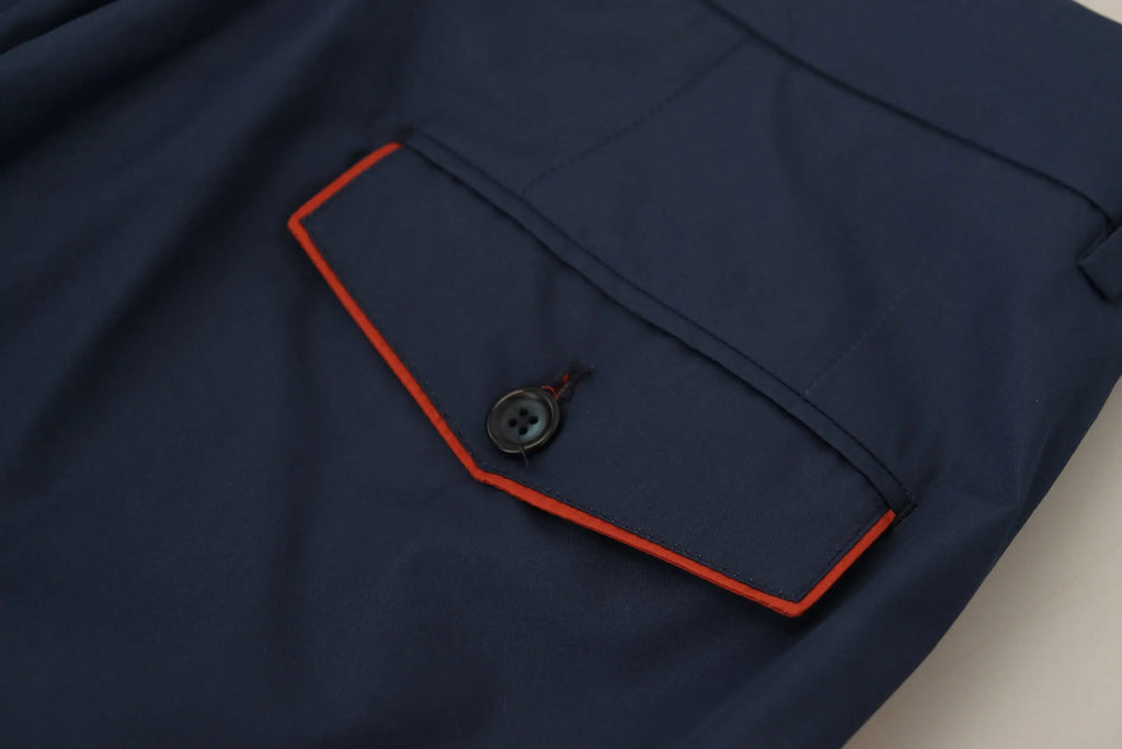 Pantalon chino formel bleu dolce gabbana en coton avec poche bleue marine bordée d’orange et bouton noir