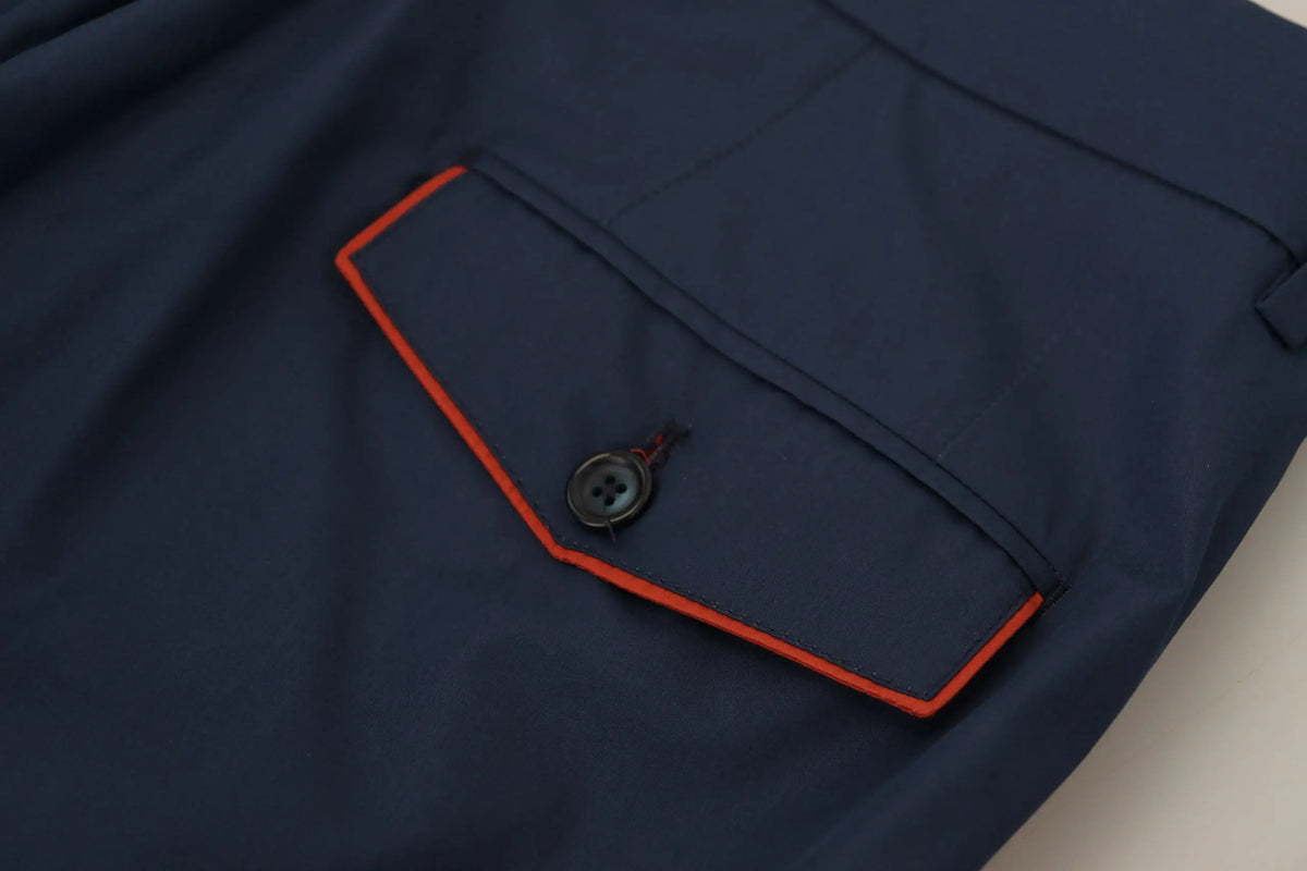 Pantalon chino formel bleu dolce gabbana en coton avec poche bleue marine bordée d’orange et bouton noir