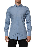 Chemise habillée homme dolce gabbana bleue en coton à manches longues col classique boutonnage devant