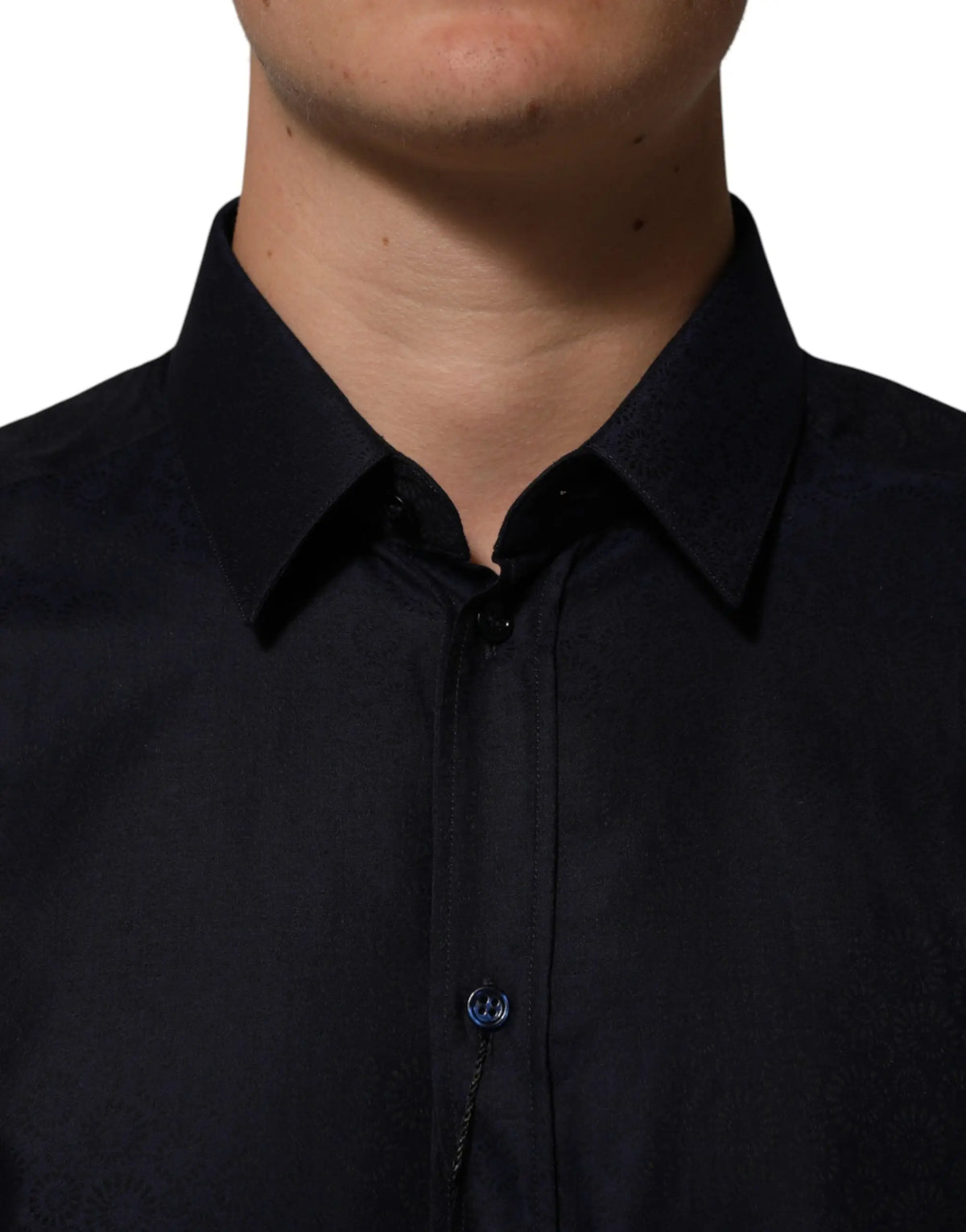 Chemise homme dolce & gabbana bleu en coton à manches longues avec col net et texture subtile