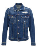 Veste en denim bleu dolce & gabbana en coton avec patches usés et boutons argentés