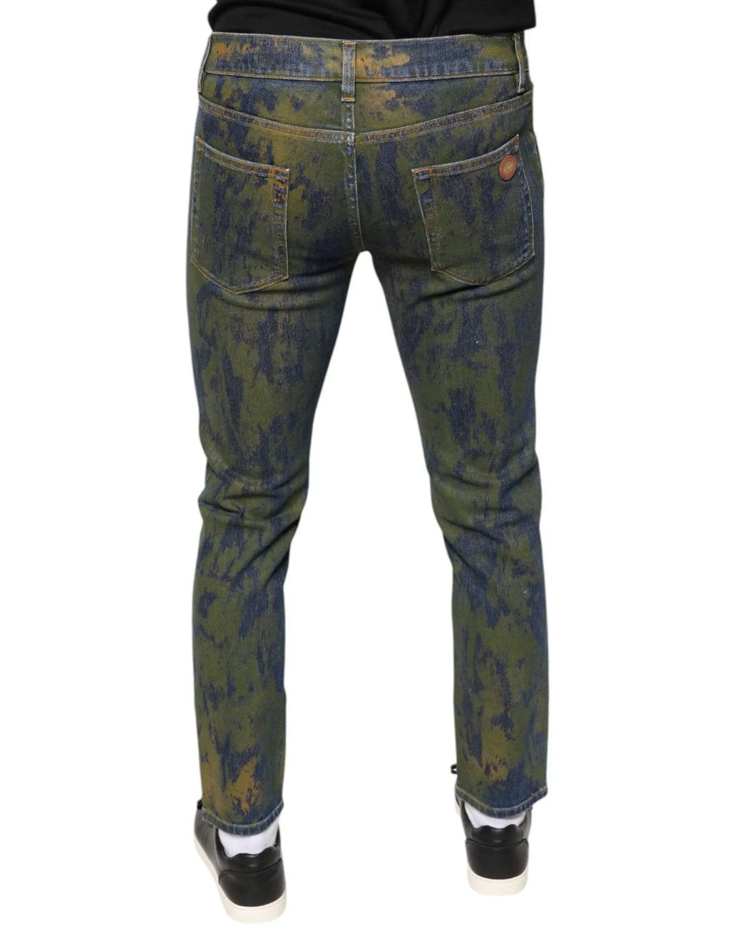 Jean slim fit homme dolce gabbana en coton bleu avec motif camouflage vert et bleu effet denim