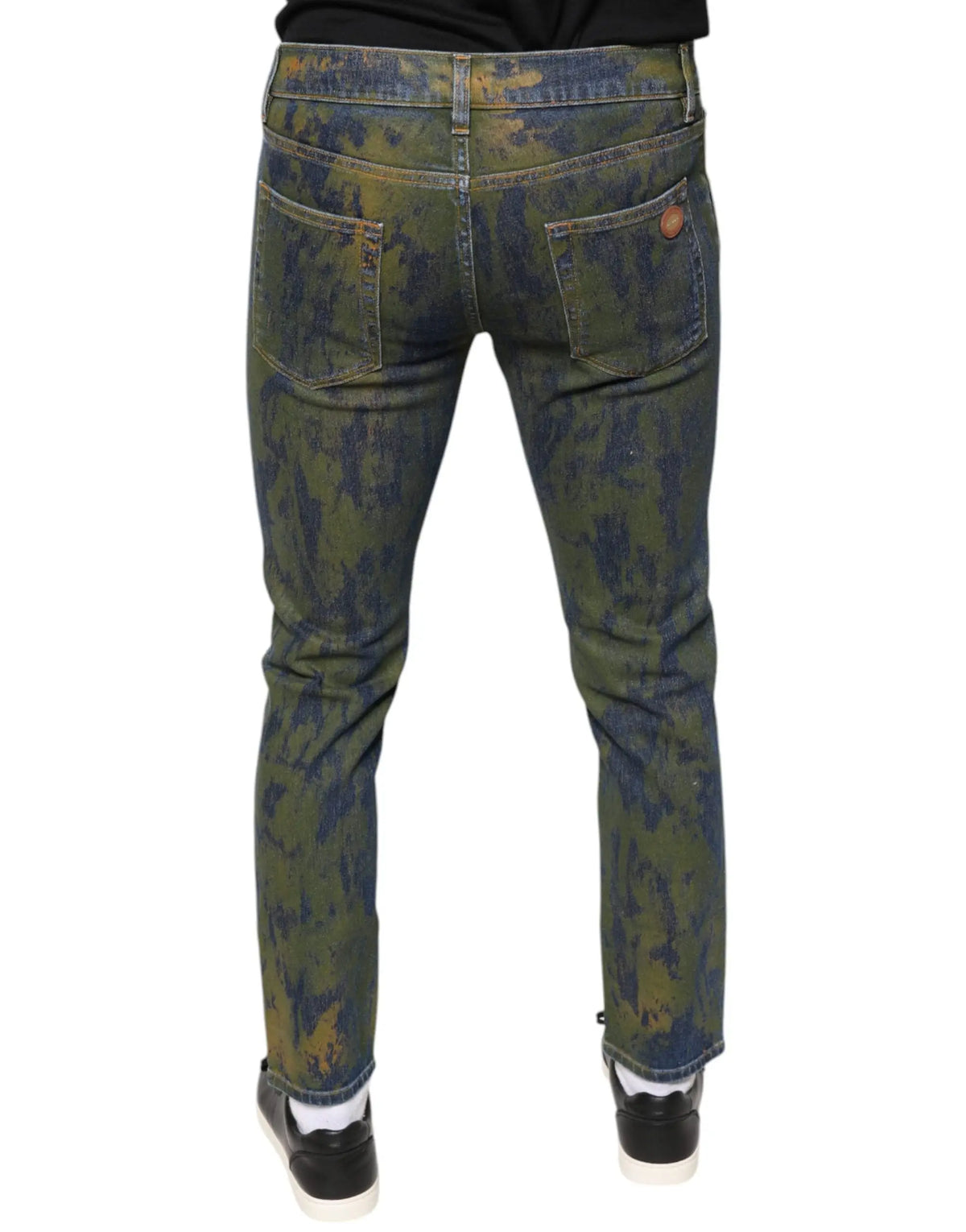 Jean slim fit homme dolce gabbana en coton bleu avec motif camouflage vert et bleu effet denim