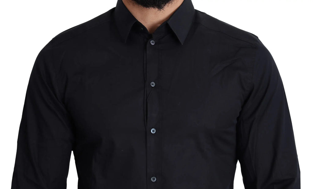Chemise habillée noire à manches longues dolce gabbana en coton avec col classique et boutons assortis