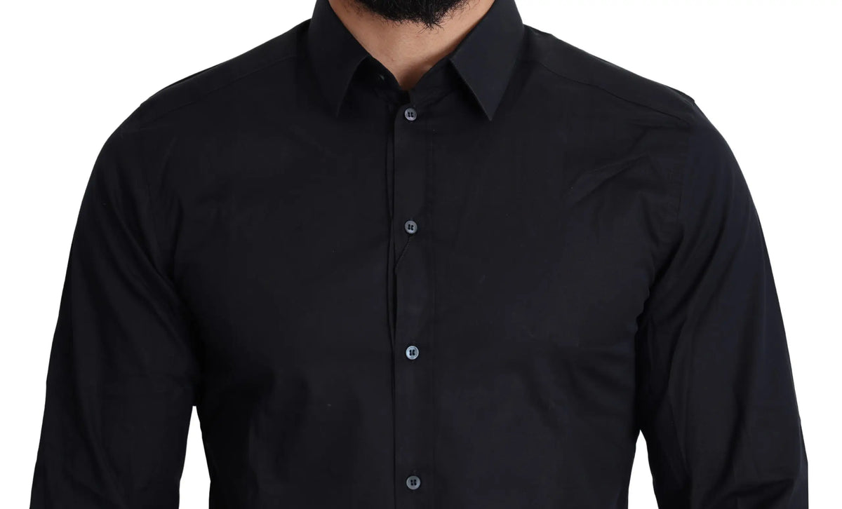 Chemise habillée noire à manches longues dolce gabbana en coton avec col classique et boutons assortis