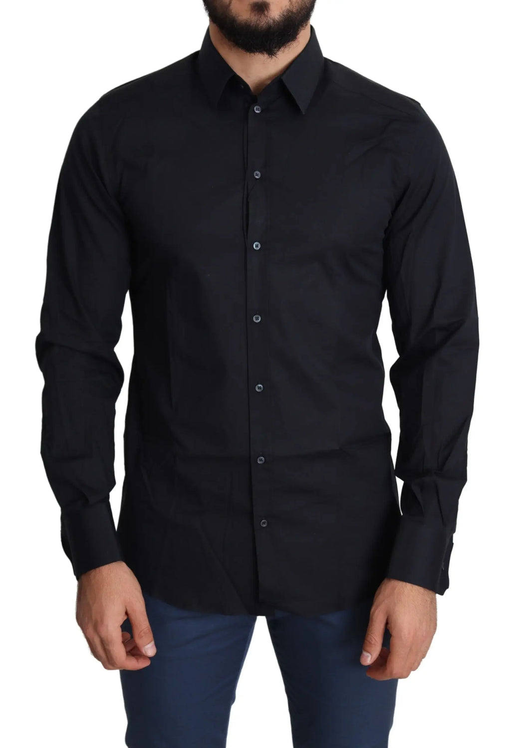 Chemise bleue dolce & gabbana pour homme en coton formelle avec col classique et boutons argentés subtils