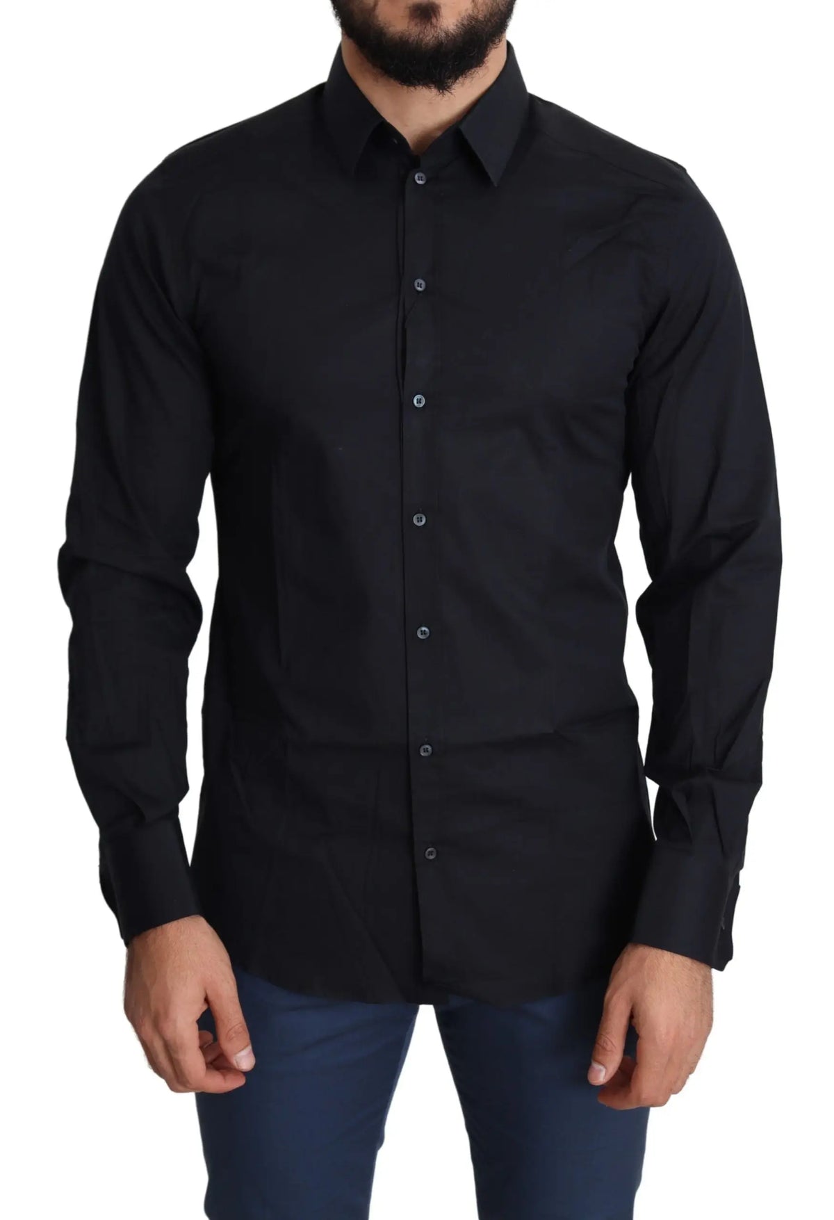 Chemise bleue dolce & gabbana pour homme en coton formelle avec col classique et boutons argentés subtils