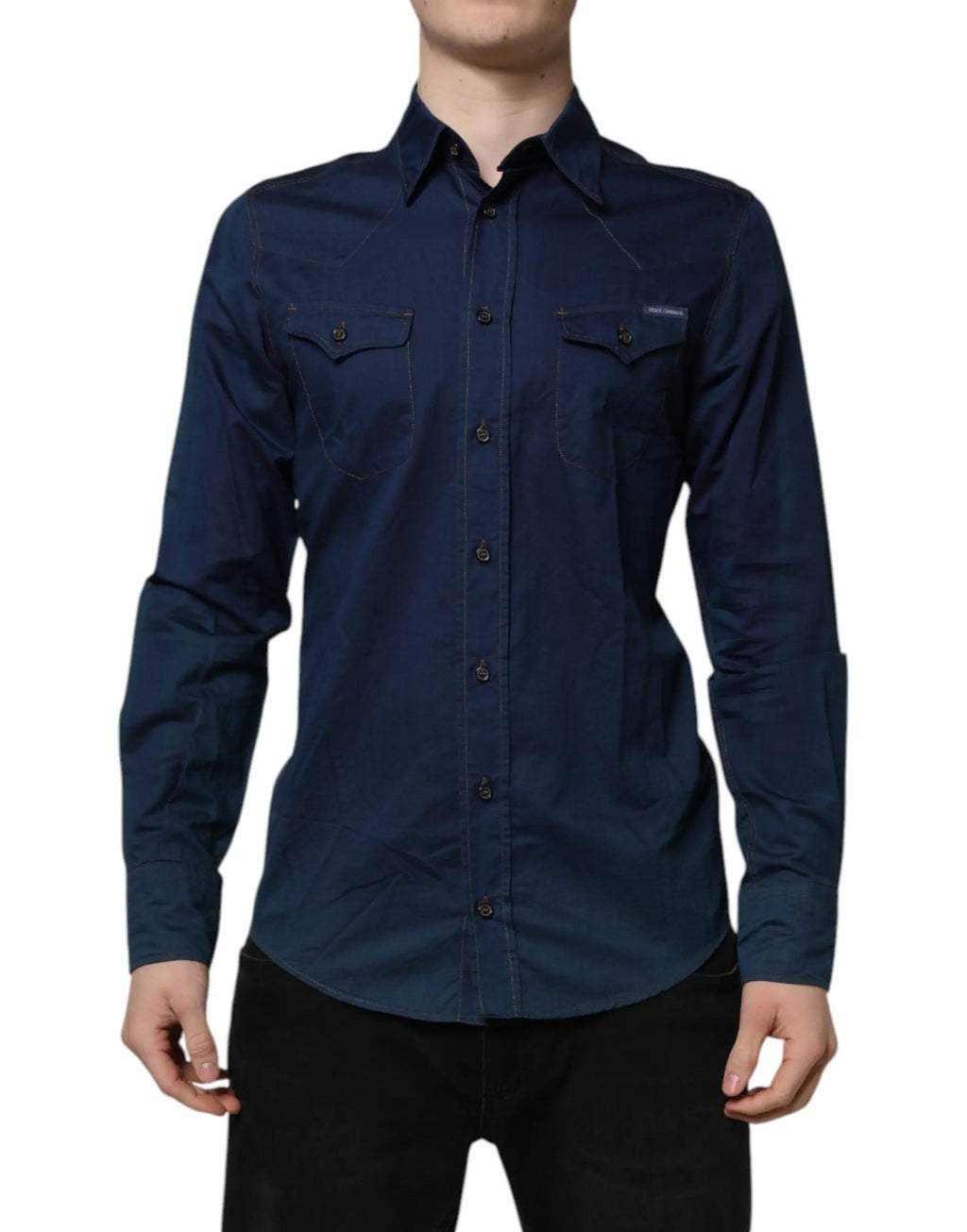 Chemise décontractée à manches longues en coton bleu marine avec boutons et poches poitrine dolce & gabbana