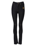 Jeans en denim noir dolce et gabbana avec patch logo dg doré sur la poche avant droite et coutures contrastées