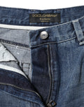 Jean denim bleu foncé dolce & gabbana en coton taille haute coupe wide leg avec bouton argenté et étiquette exclusive noire