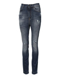 Jean skinny taille haute bleu en coton dolce gabbana avec déchirures et effets usés aux cuisses et genoux