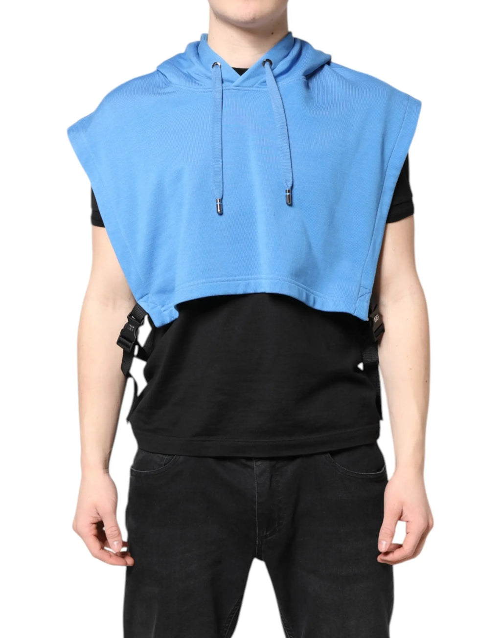 Dolce & gabbana sweat sans manches bleu vibrant en coton avec texture côtelée et cordons ajustables pour homme