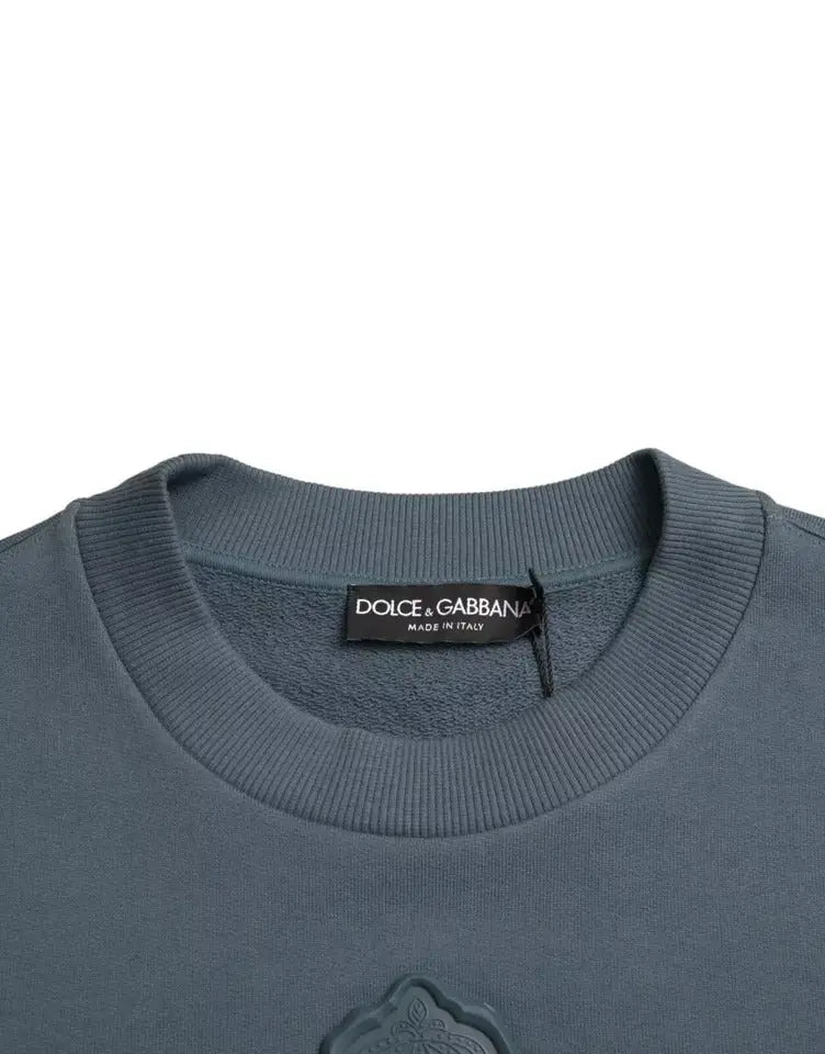 Sweatshirt dolce & gabbana gris foncé en coton avec col rond côtelé et broderie florale sur la poitrine