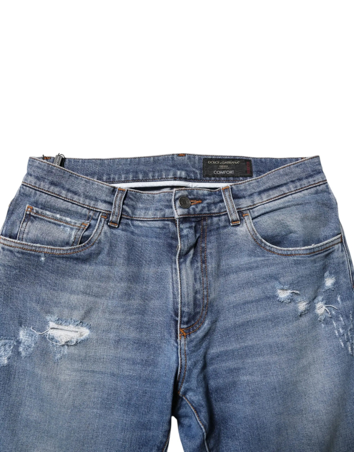 Jean denim bleu dolce & gabbana en coton avec détails déchirés et étiquette noire comfort visible