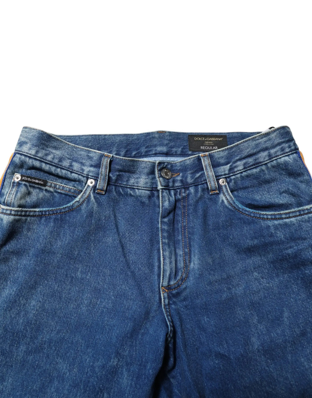 Jean en denim bleu dolce & gabbana en coton avec plaque logo et design classique cinq poches