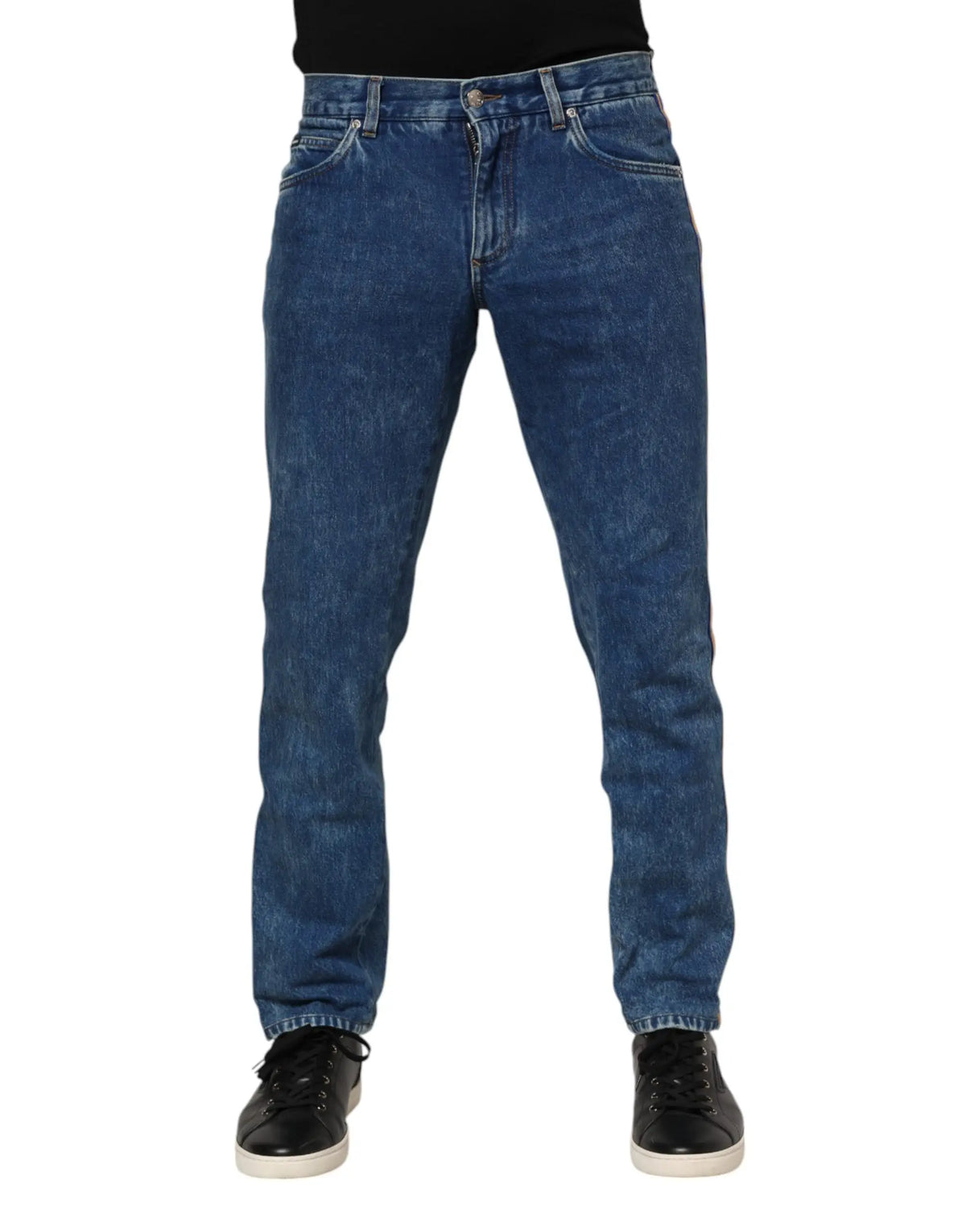 Jean denim classique bleu dolce & gabbana en coton avec coupe droite et effet délavé