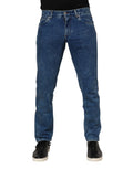 Jean en denim bleu classique dolce & gabbana avec coupe droite et effet délavé en coton avec plaque logo