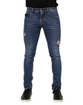 Jean slim homme dolce & gabbana en coton bleu avec déchirures stylées sur les cuisses