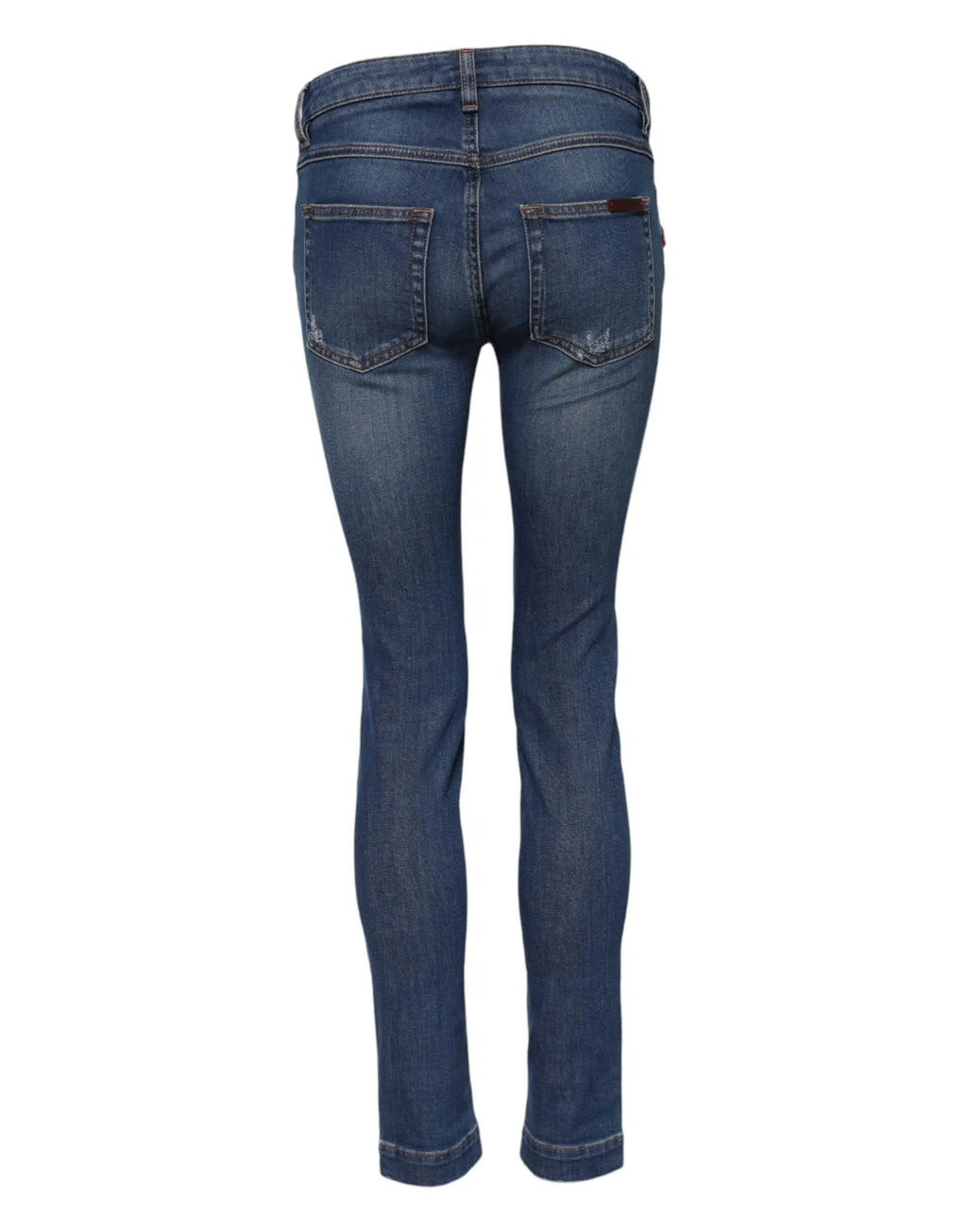 Jean denim slim bleu foncé en coton dolce gabbana avec délavage subtil aux cuisses et taille basse