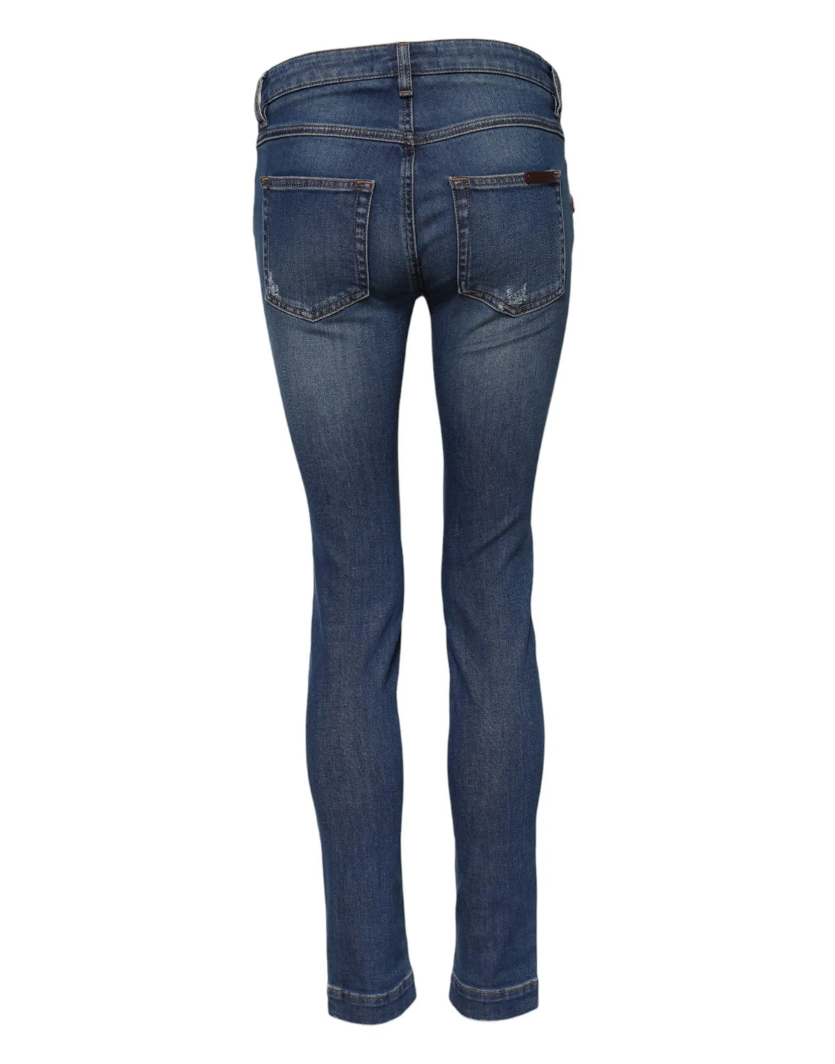 Jean denim slim bleu foncé en coton dolce gabbana avec délavage subtil aux cuisses et taille basse
