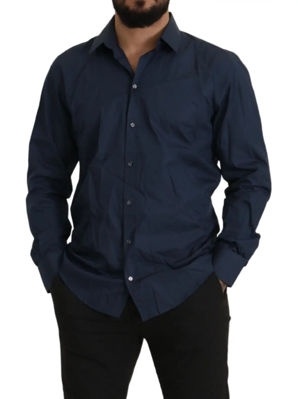 Chemise bleue dolce & gabbana en coton à manches longues avec col classique et texture subtile slim fit martini