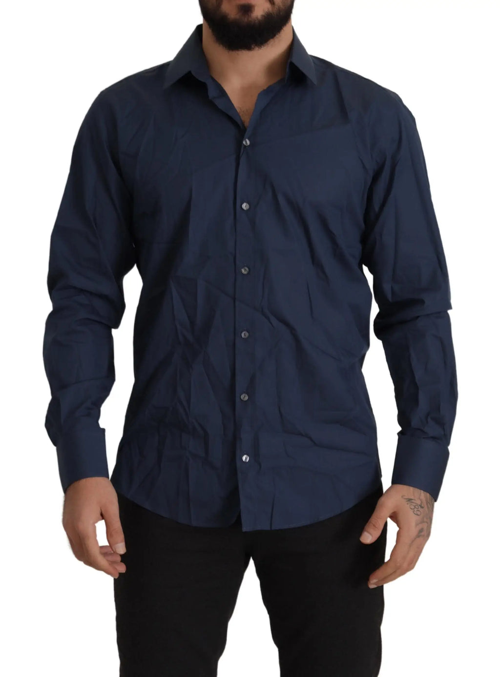 Chemise habillée slim fit dolce & gabbana en coton bleu avec col classique et texture subtile manches longues
