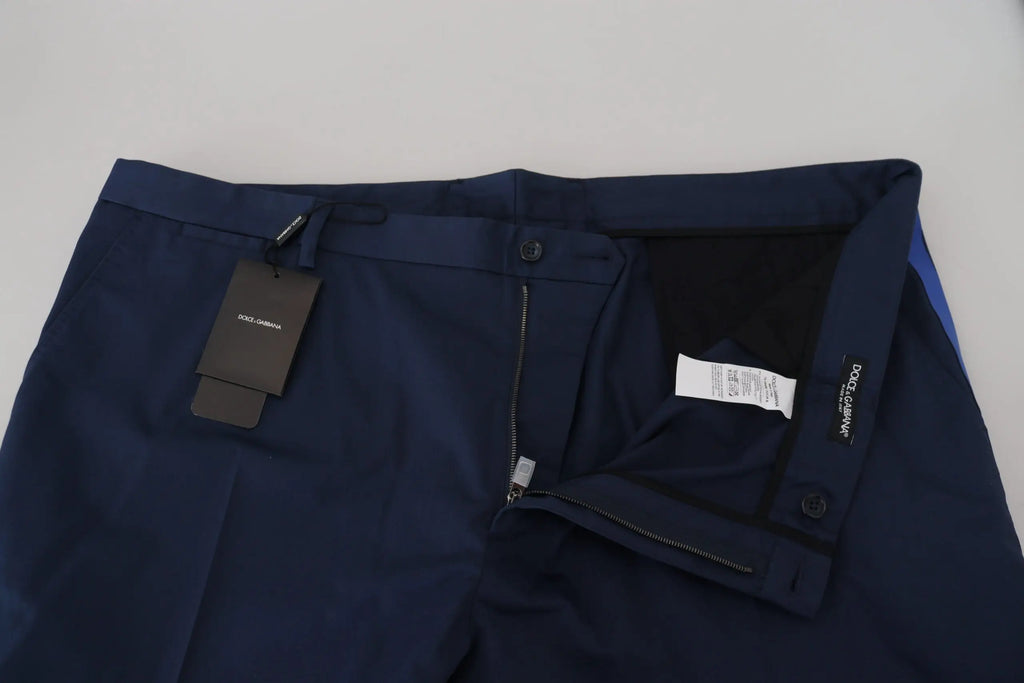 Pantalon cropped dolce & gabbana bleu en coton pour homme avec coupe ajustée et détails discrets sur les coutures côtés