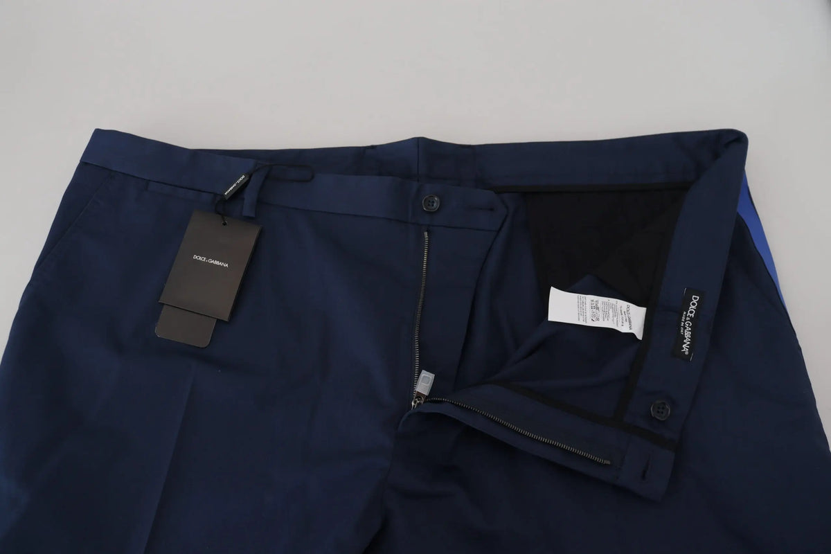 Pantalon cropped dolce & gabbana bleu en coton pour homme avec coupe ajustée et détails discrets sur les coutures côtés