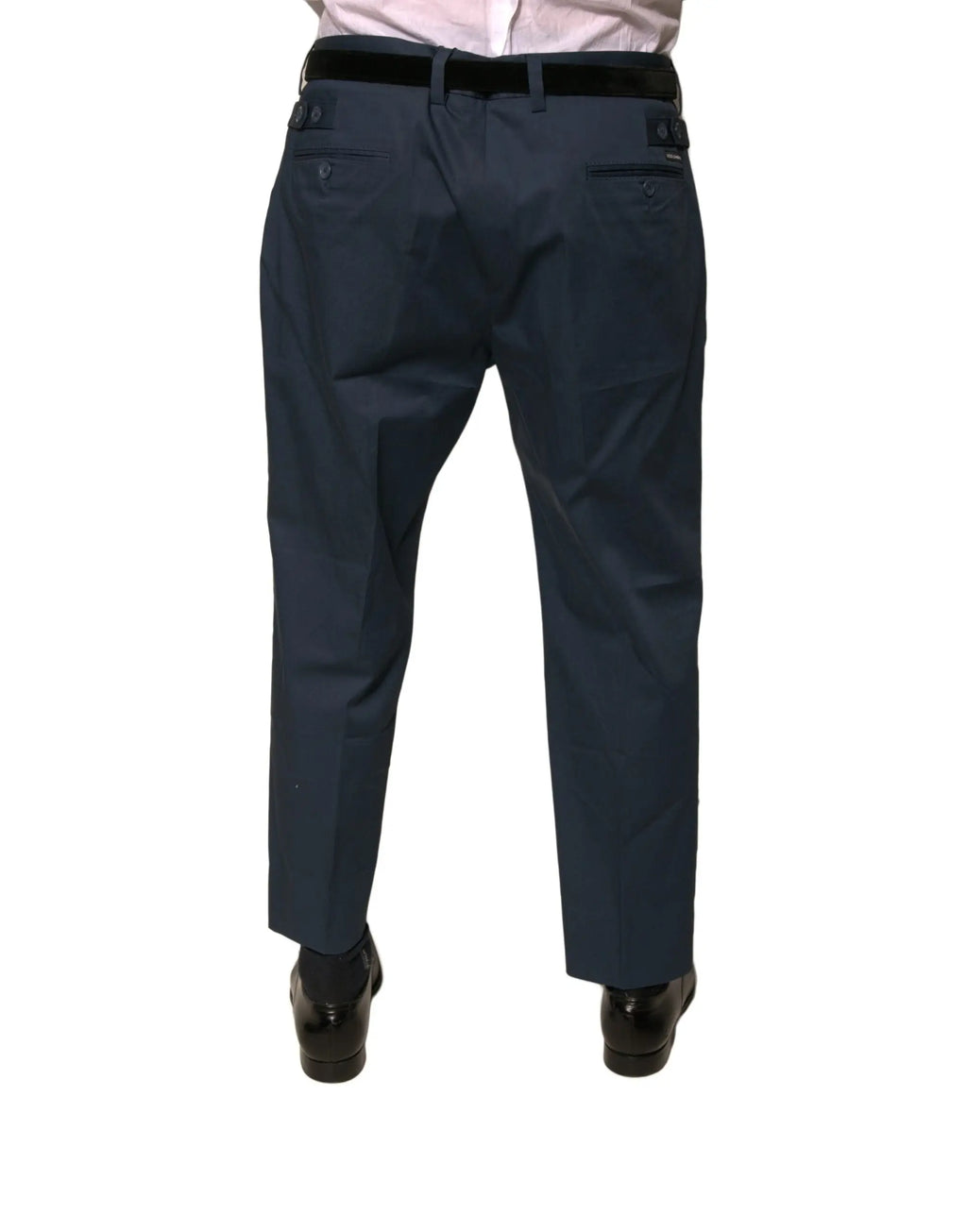 Pantalon slim homme bleu dolce & gabbana en coton avec ceinture en velours noir et coutures discrètes
