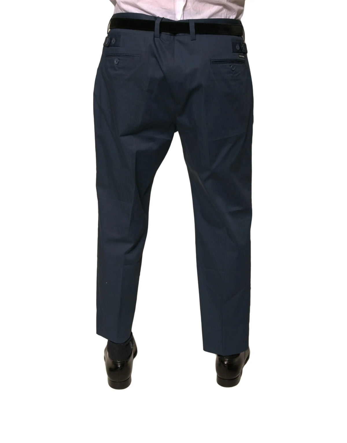 Pantalon slim homme bleu dolce & gabbana en coton avec ceinture en velours noir et coutures discrètes