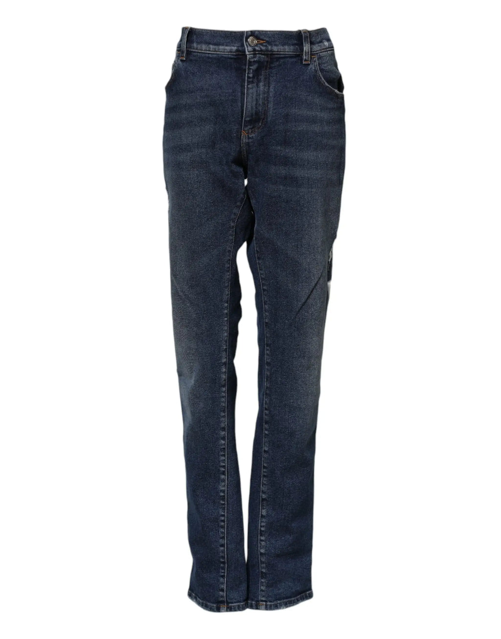 Jean denim bleu foncé dolce gabbana en coton avec taille mi-haute et coupe droite classique à cinq poches