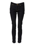 Dolce & gabbana blue cotton pretty lowwaist skinny denim jeans en jean noir slim fit avec accessoires dorés