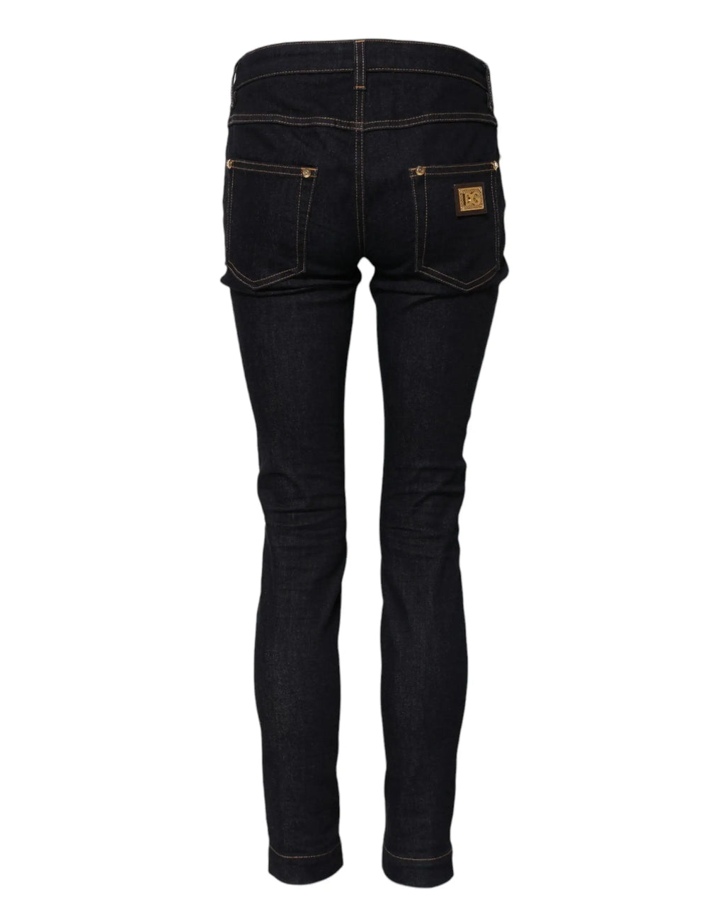 Jean skinny en denim bleu dolce & gabbana en coton avec surpiqûres dorées visible sur le dos