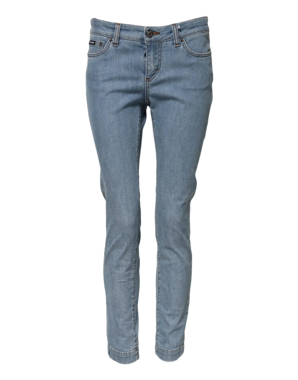 Jeans slim en denim bleu clair dolce gabbana coton avec coupe skinny taille moyenne et cinq poches classiques