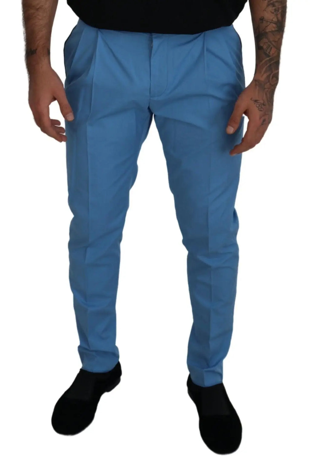 Pantalon chino slim léger bleu clair en coton et soie dolce & gabbana avec coupe ajustée et design épuré