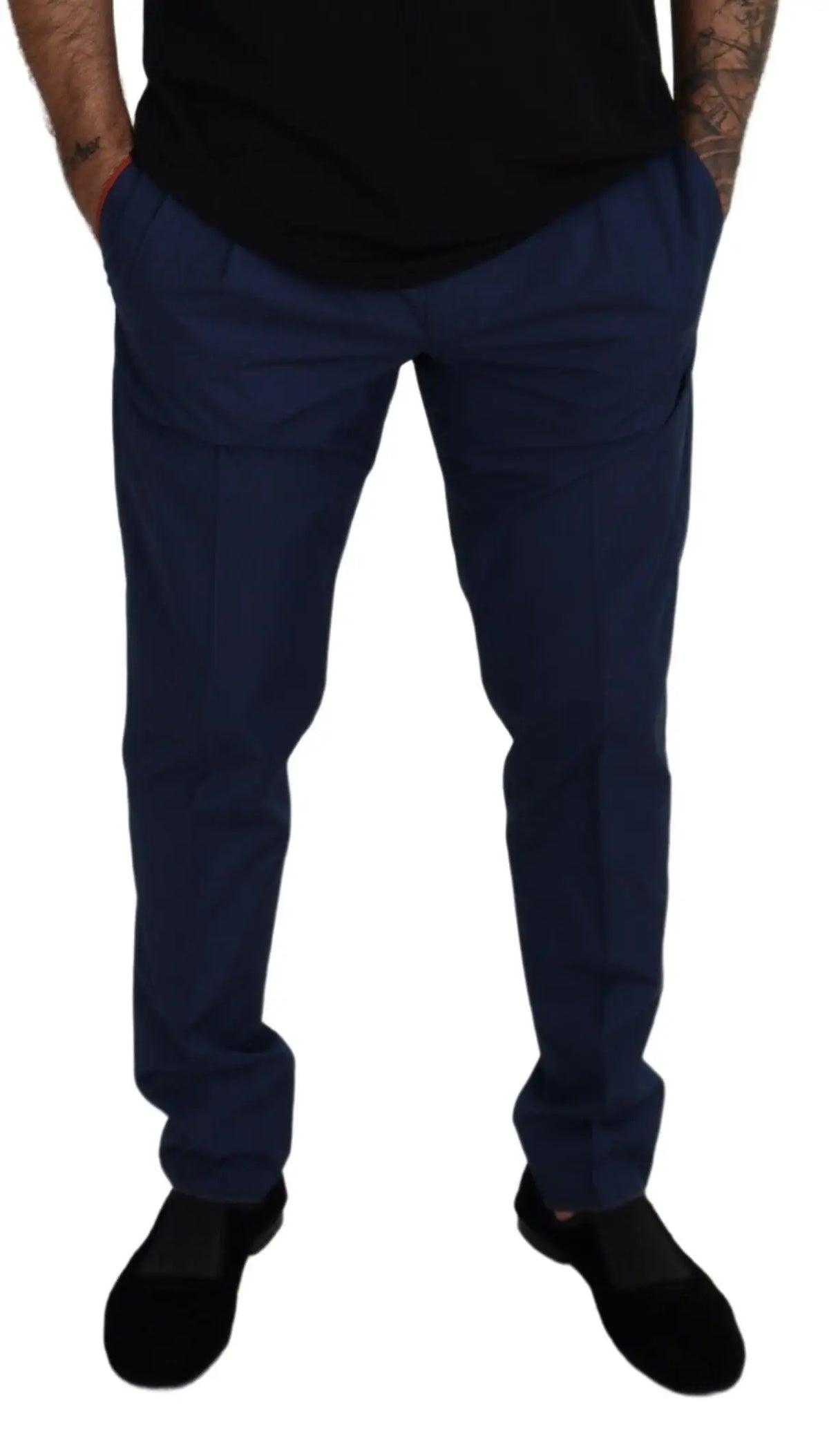Pantalon chino slim bleu marine en coton et soie dolce et gabbana pour un style élégant