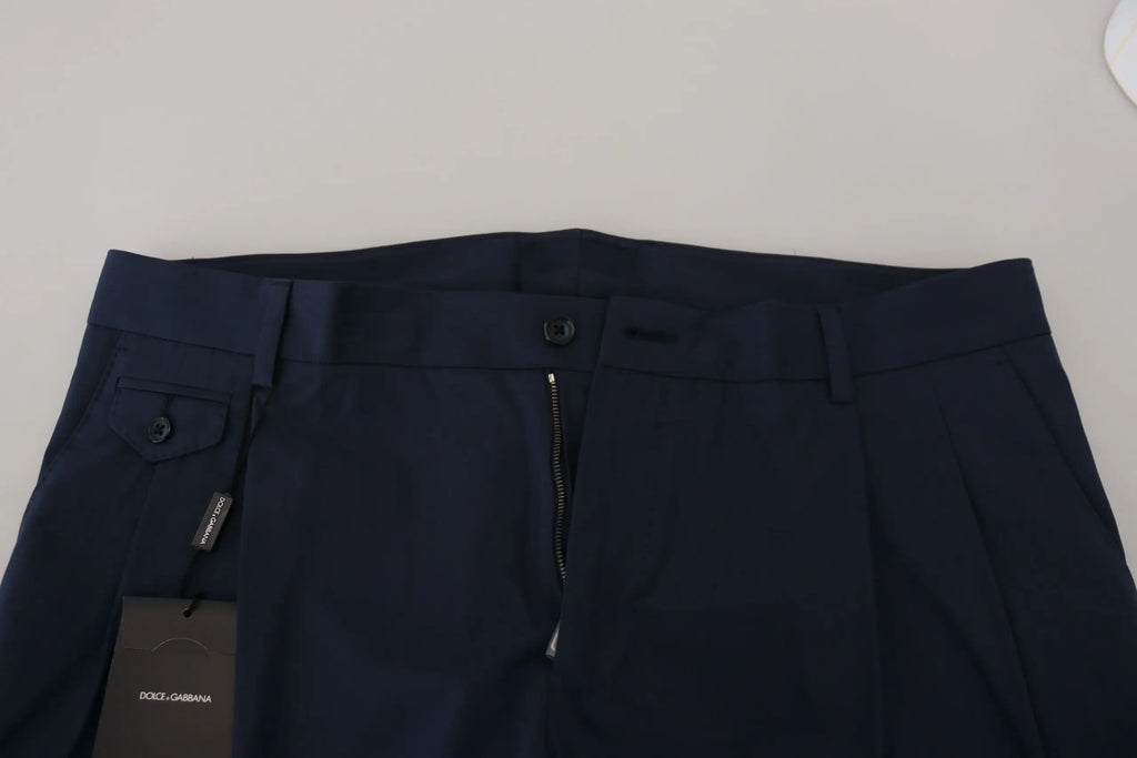 Pantalon chino bleu dolce gabbana en coton slim avec coupe ajustée et plis subtils à lavant en laine bleu marine