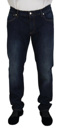 Jean denim bleu foncé dolce & gabbana en coton avec coupe droite et cinq poches argentées pour un style décontracté