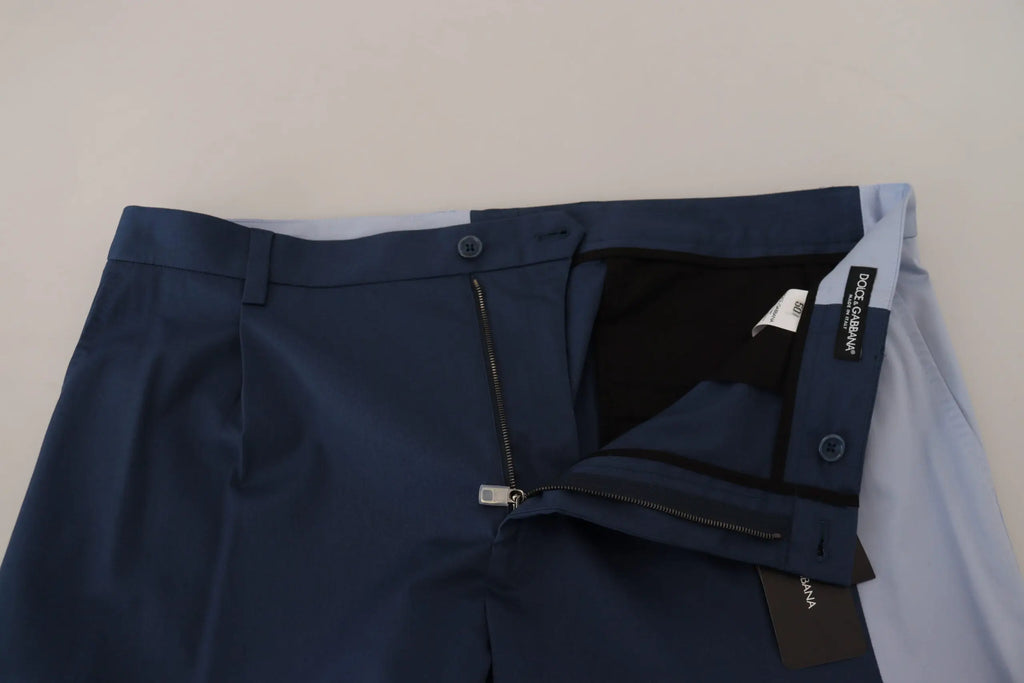 Pantalon droit bleu dolce & gabbana en coton mélangé à laine avec texture subtile et étiquette visible à la taille