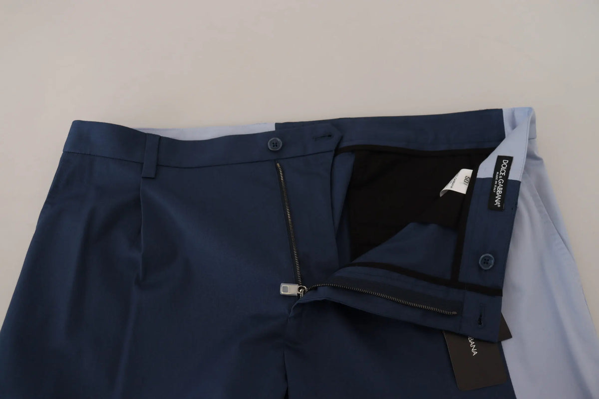 Pantalon droit bleu dolce & gabbana en coton mélangé à laine avec texture subtile et étiquette visible à la taille