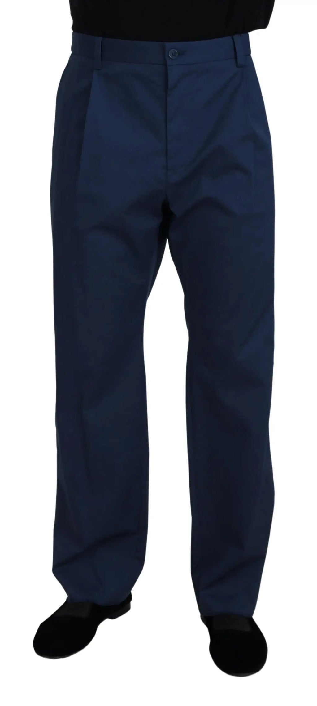 Pantalon droit dolce & gabbana en coton bleu marine avec plis et fermeture à bouton
