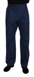 Pantalon droit dolce & gabbana en coton bleu marine avec plis et fermeture à bouton